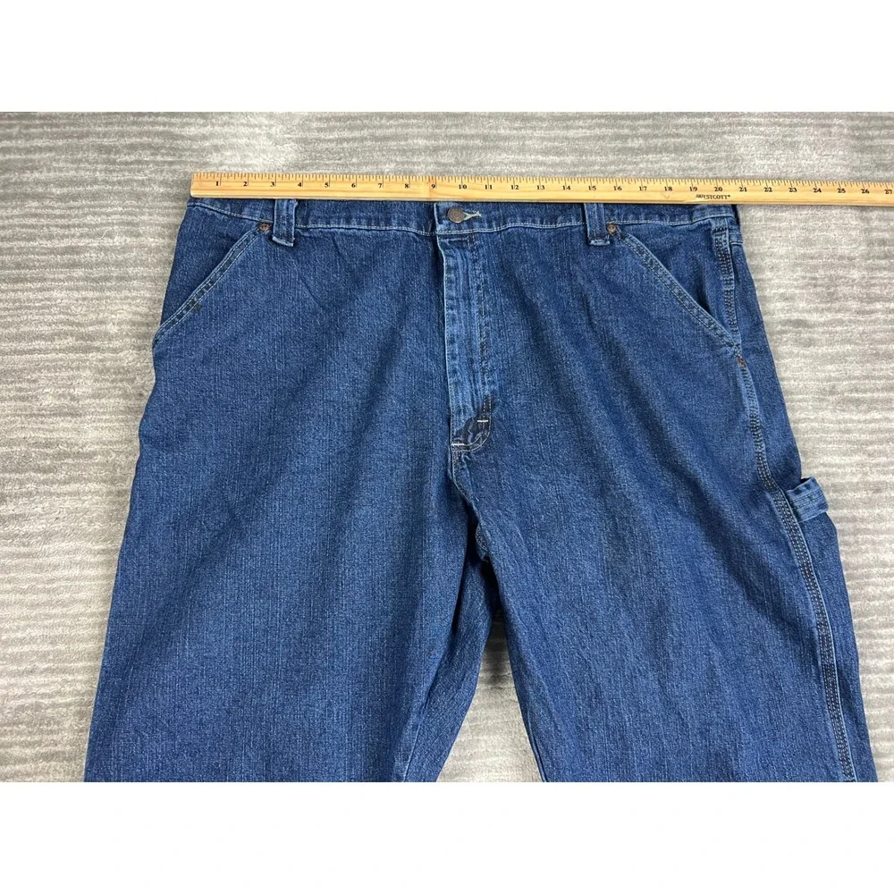 Wrangler Carpenter Jeans Mens 42x30 Blue Dark Wash Relaxed Fit Utility Workwear